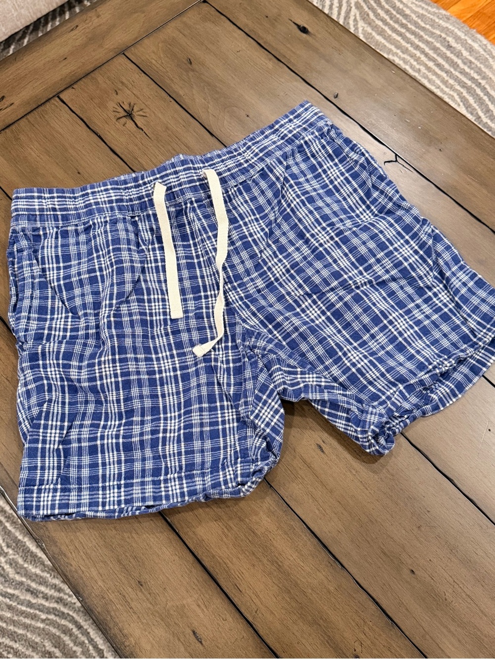 J. Crew Blue & White Plaid Men's Drawstring Linen‎ Cotton Blend Shorts #454